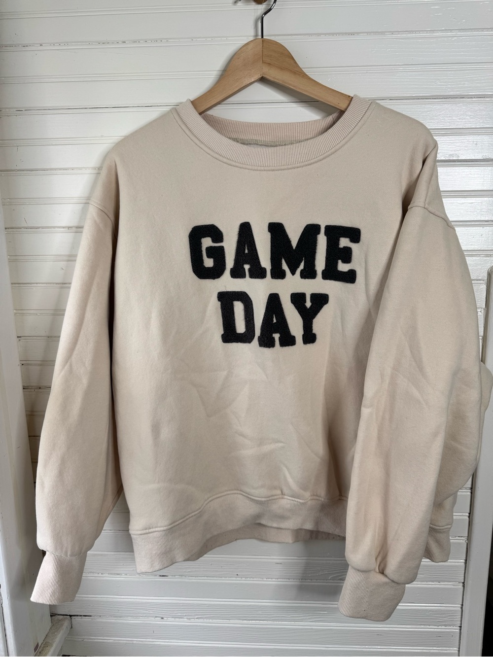 GAME DAY Cream Sweatshirt with Dark Grey Lettering